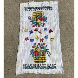 Vtg Woven Rug Butterflies Patio Gardening Flowers CottageCore GrannyCore Cabin